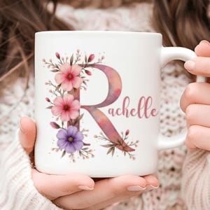 Bloemen mok Letter en naam