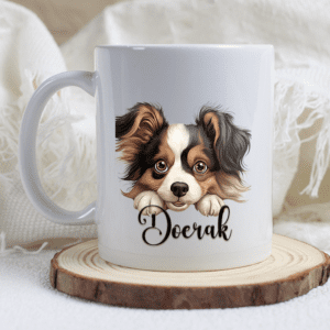 Vlinderhond mok met naam