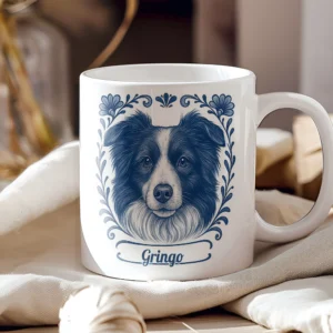 Delfstblauw mok Border collie met naam