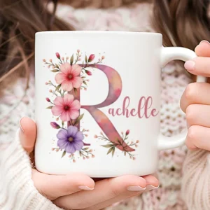 Bloemen Mok met Letter en Naam